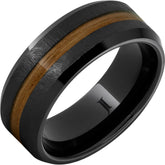 Barrel Aged Black Diamond Ceramic Ring with Single Malt Scotch Whiskey Wood Inlay and Grain Finish